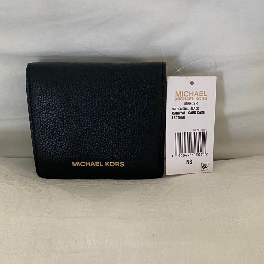 Michael Kors Mercer Black Leather Carryall Card Case 32F6GM9D1L